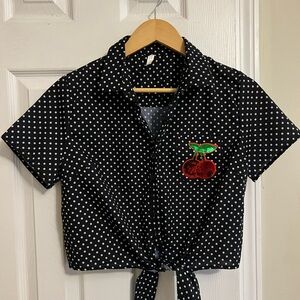 Polka Dot Sequin Cherry Shirt